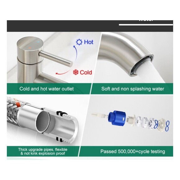 VOTON Bathroom Sink Faucet Chrome Tall Bath Faucet Single Handle One Hole - Picture 2 of 16